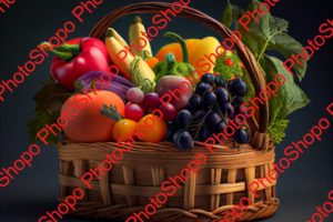 fresh and healthy fruits in straw basket ,generative AI